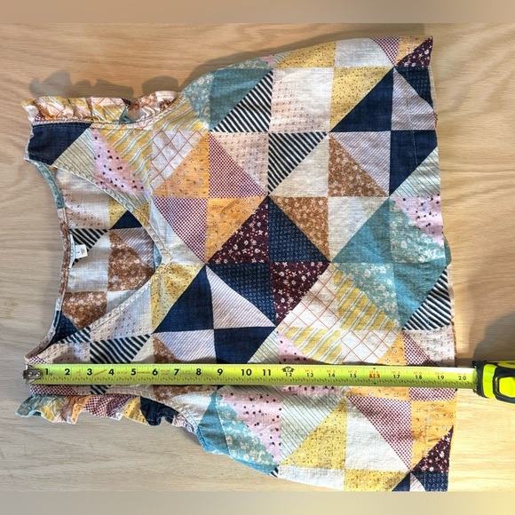 A.n.a Muticolor Patchwork Print Ruffle Trim V Neck Short Sleeve Blouse Size L - Picture 5 of 5